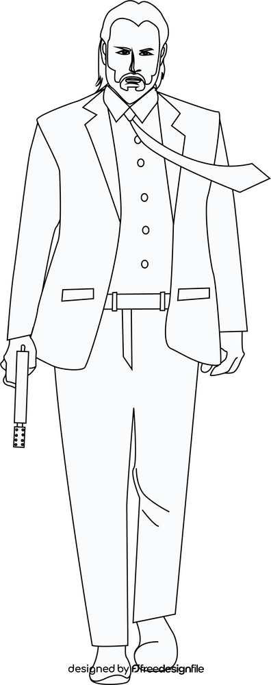 John Wick drawing black and white clipart