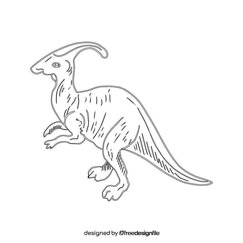 Parasaurolophus dinosaur cartoon black and white clipart
