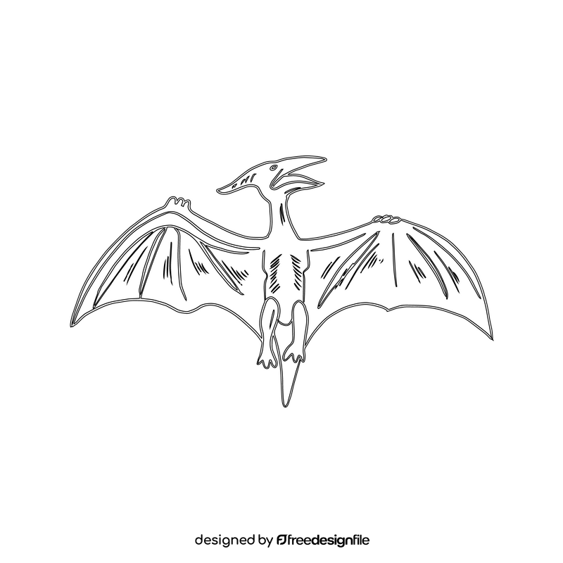 Pterodactyl dinosaur black and white clipart