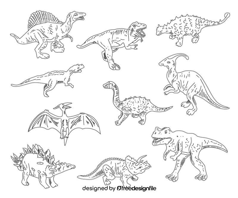 Dinosaurs cartoon black and white vector