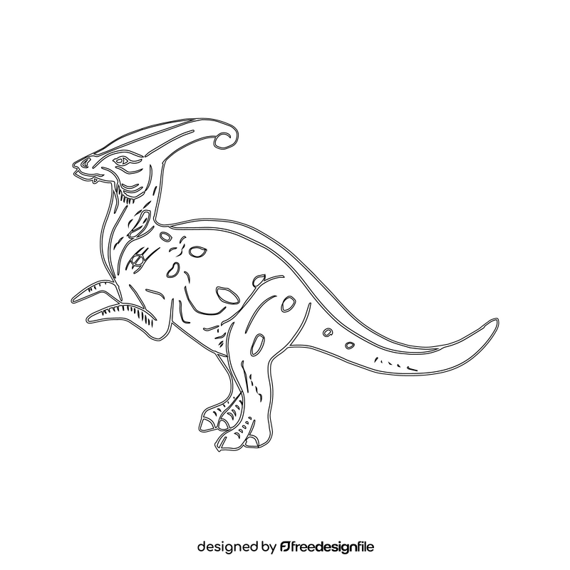 Parasaurolophus cartoon dinosaur black and white clipart