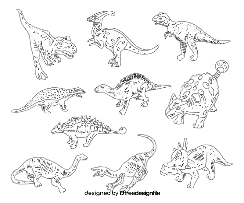 Dinosaurs cartoon black and white vector