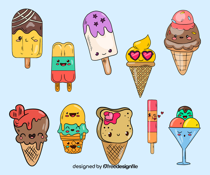 Cute kawaii ice creams vector