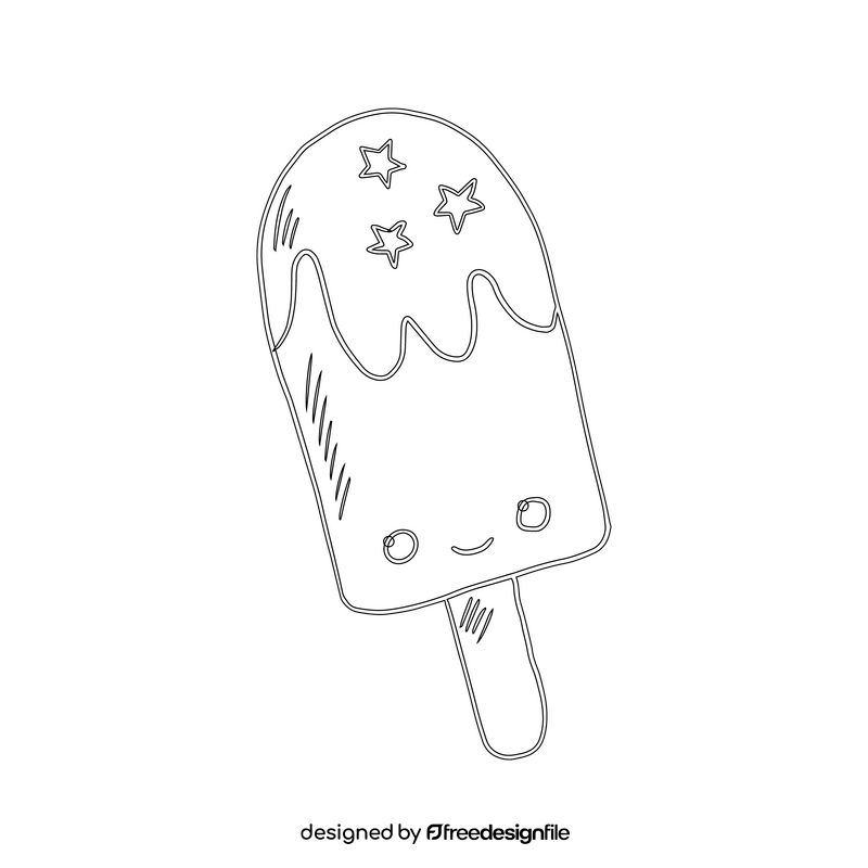 Kawaii ice cream black and white clipart