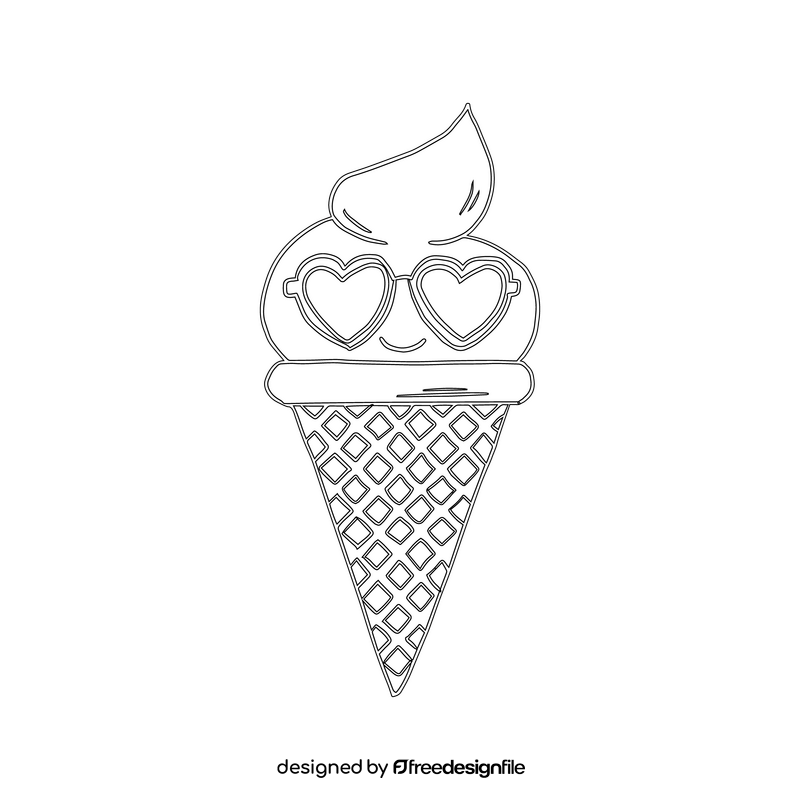 Cute kawaii ice cream black and white clipart