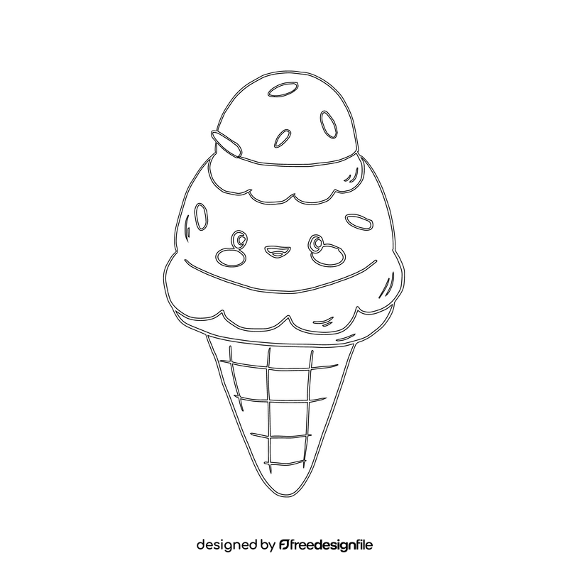 Chocolate kawaii ice cream black and white clipart