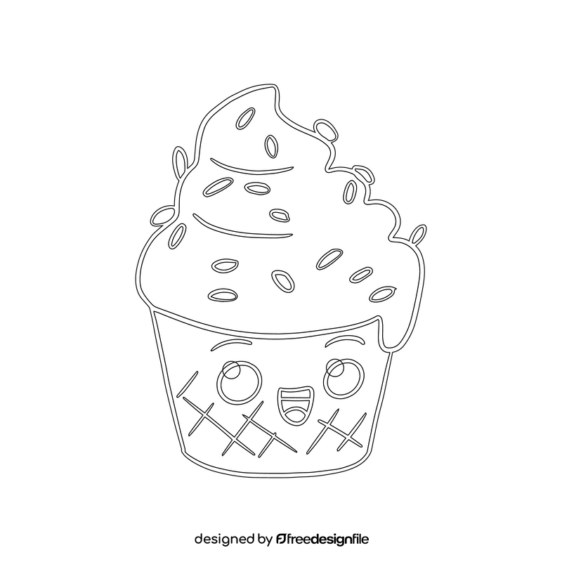 Kawaii ice cream cartoon black and white clipart