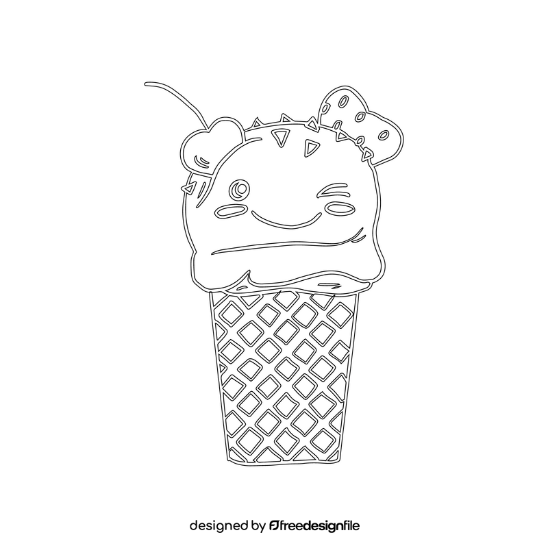 Kawaii ice cream cartoon black and white clipart