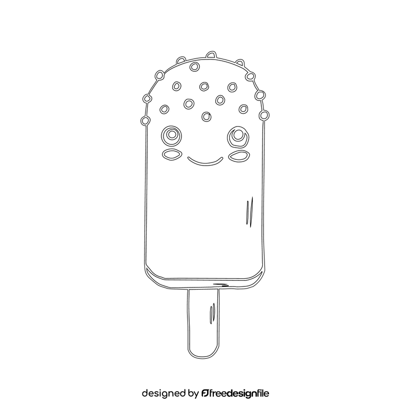 Yellow kawaii ice cream cartoon black and white clipart