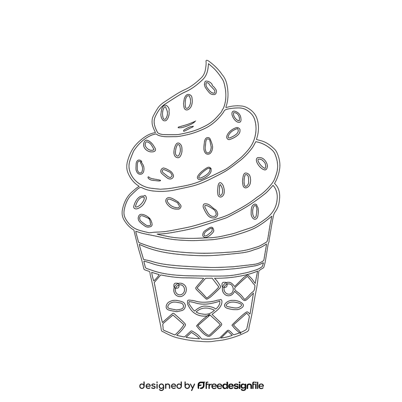 Kawaii ice cream black and white clipart