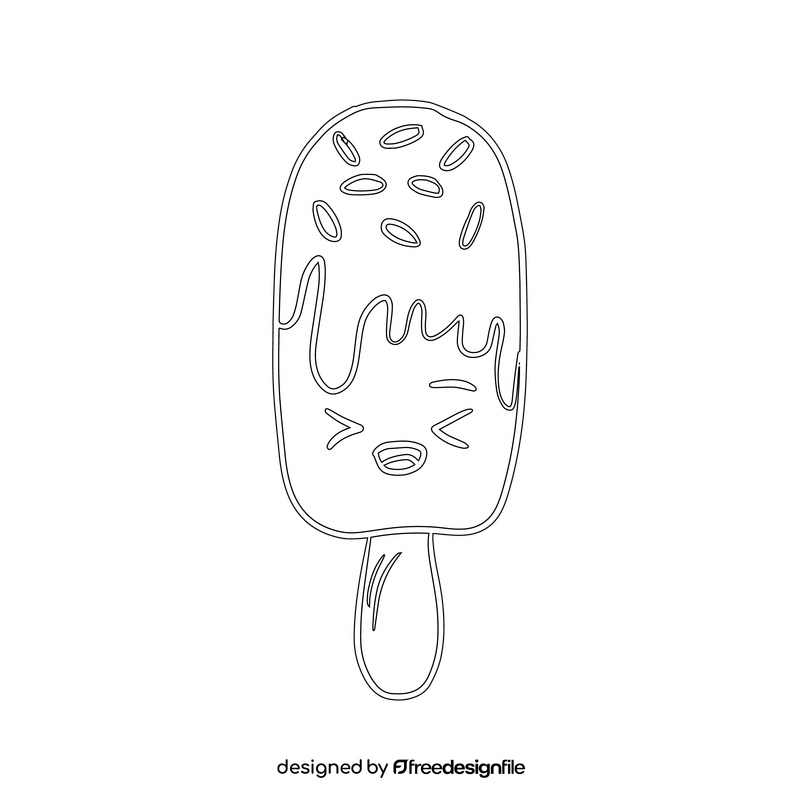 Chocolate kawaii ice cream black and white clipart