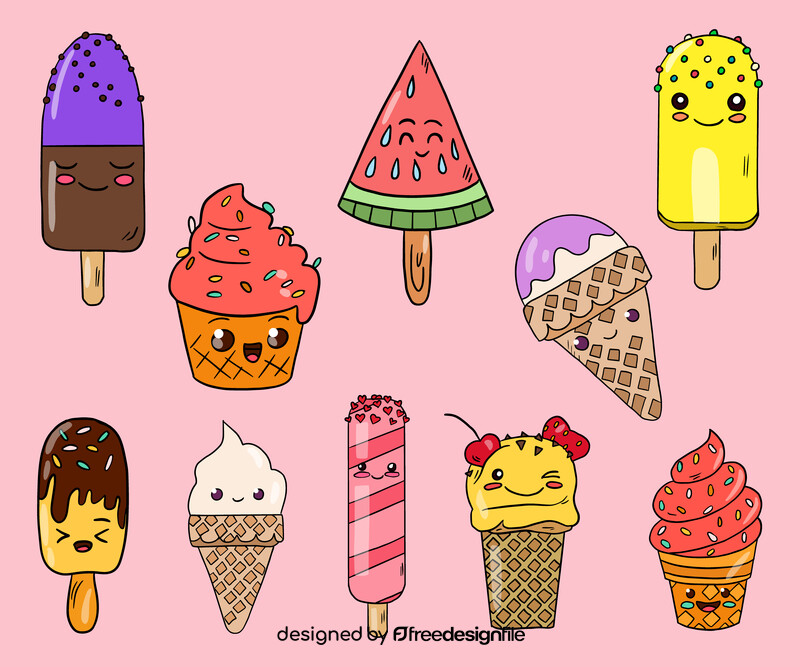 Cartoon kawaii ice creams vector