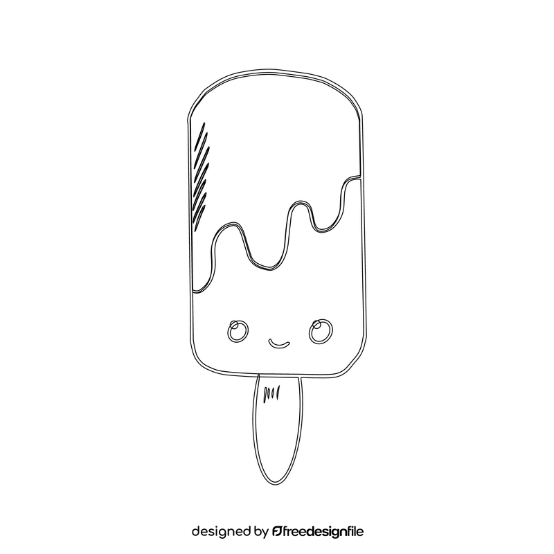 Kawaii ice cream black and white clipart