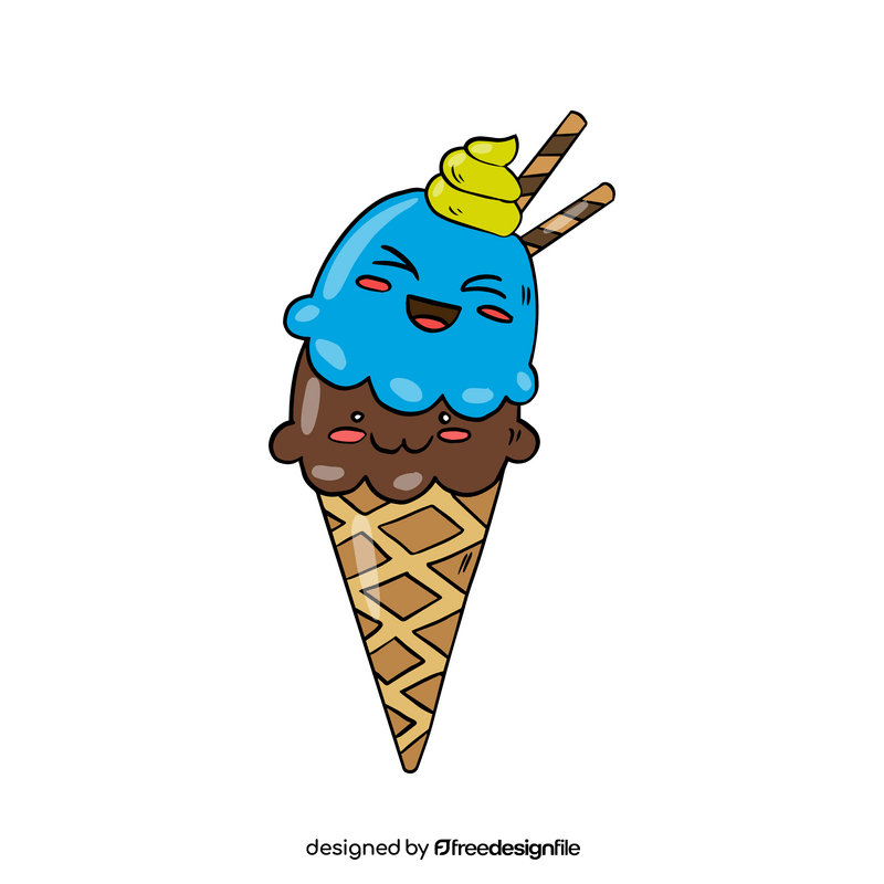 Cartoon kawaii ice cream cone clipart