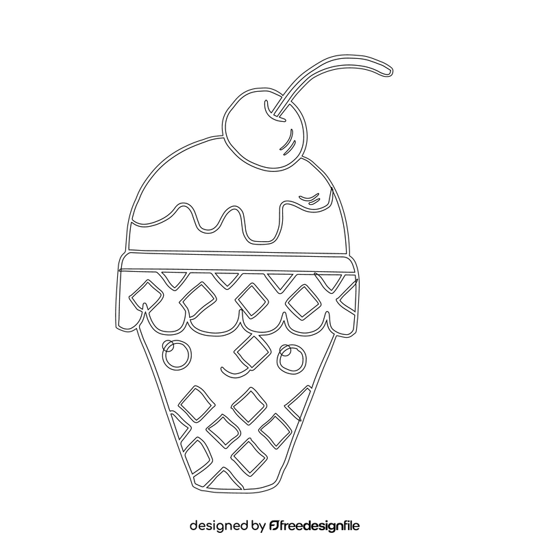 Cartoon kawaii ice cream black and white clipart