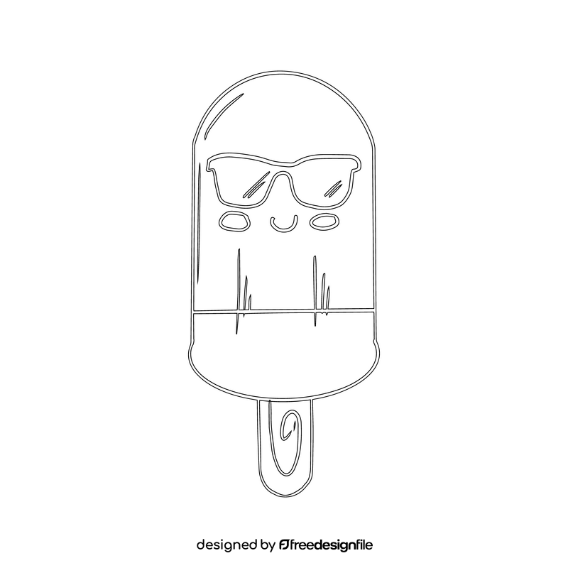 Cute kawaii ice cream black and white clipart