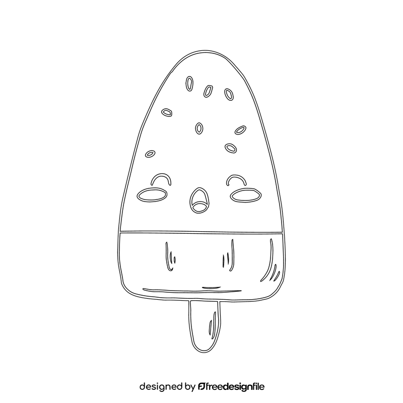 Cute kawaii ice cream drawing black and white clipart