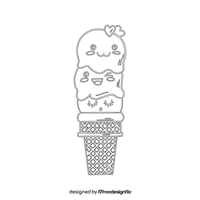 Fruit kawaii ice cream drawing black and white clipart