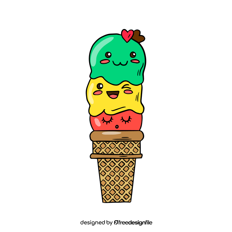 Fruit kawaii ice cream drawing clipart
