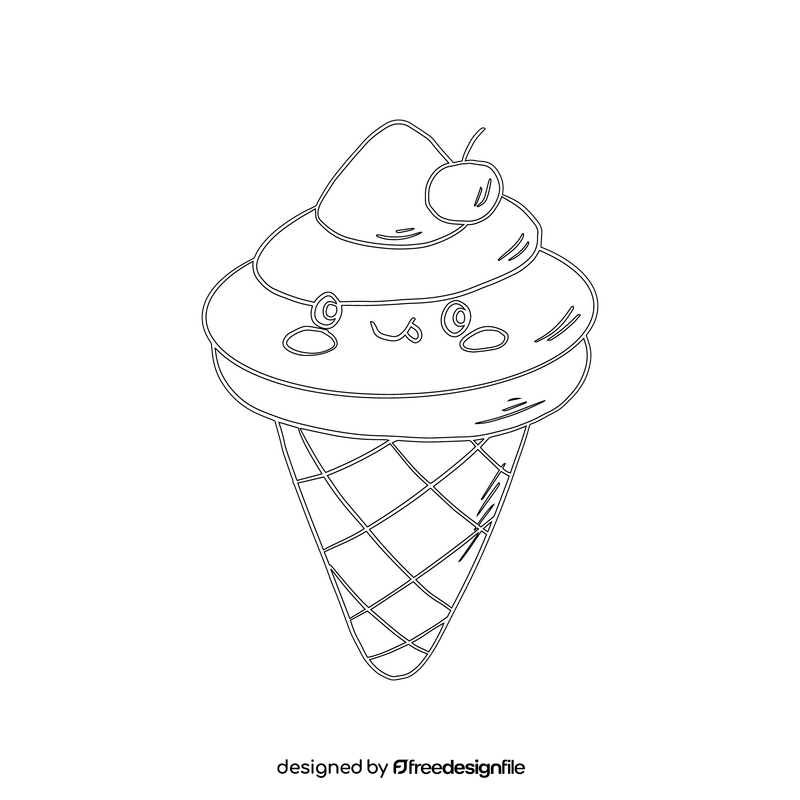 Kawaii cartoon ice cream black and white clipart