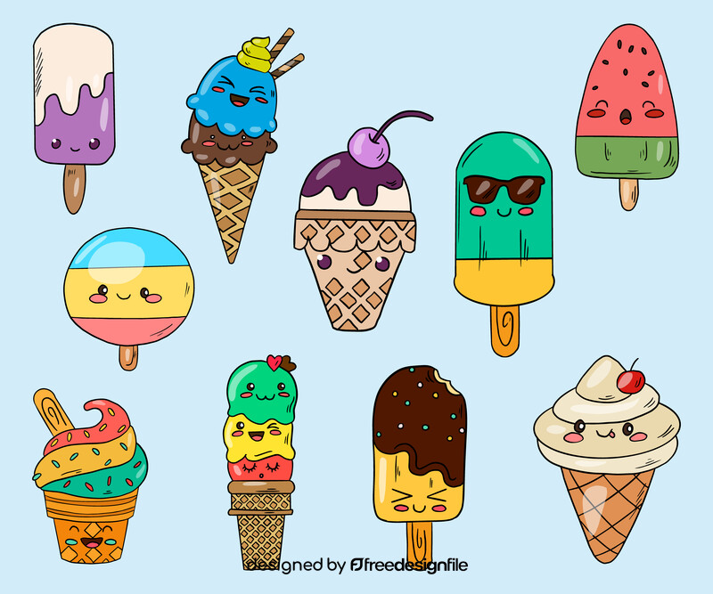 Cartoon kawaii ice creams vector