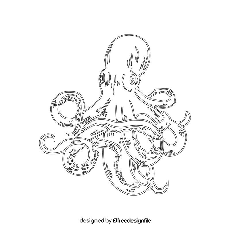 Red octopus cartoon black and white clipart