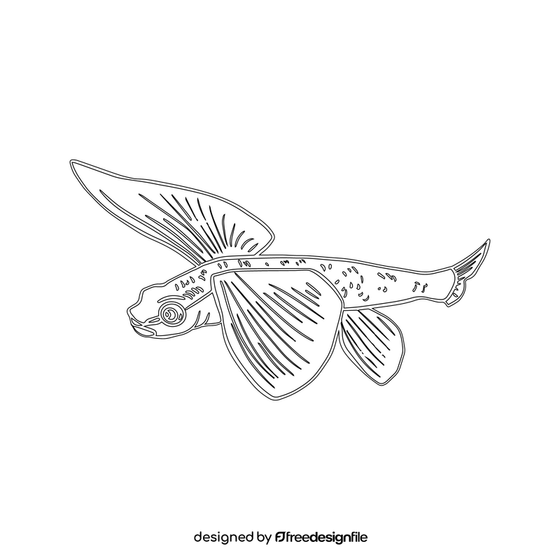 Flying fish black and white clipart
