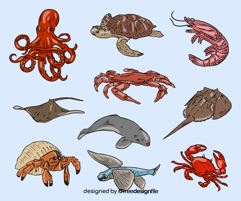 Sea animals, fishes vector free download