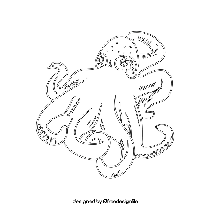 Brown octopus cartoon black and white clipart