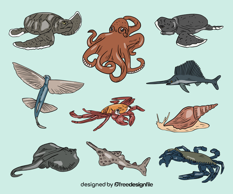 Sea animals, fishes vector