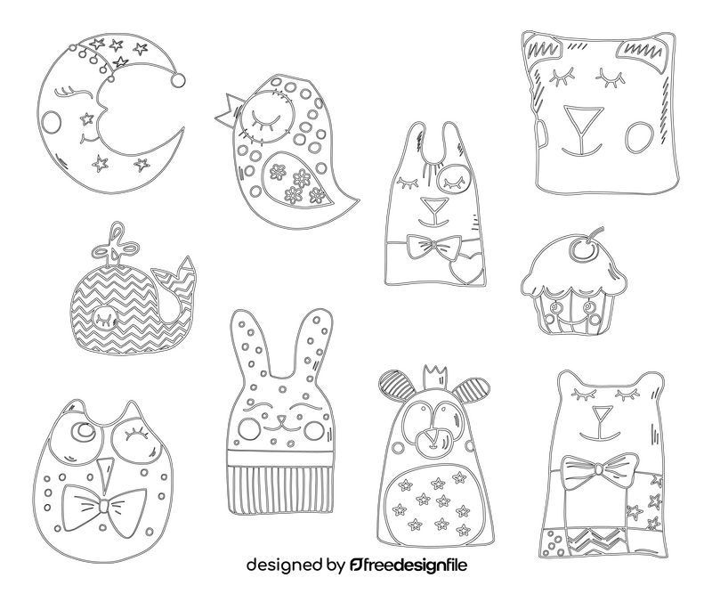 Cute nursery animal pillows black and white vector