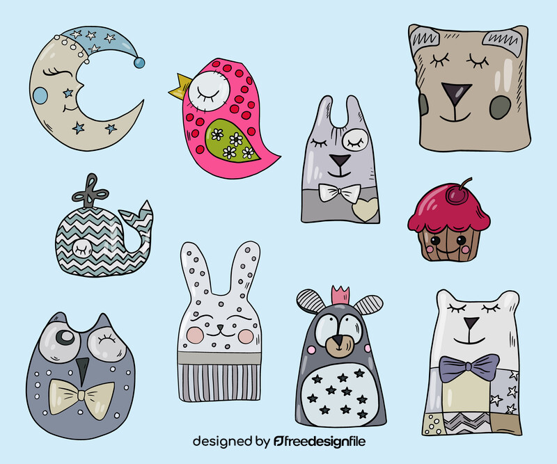 Cute nursery animal pillows vector
