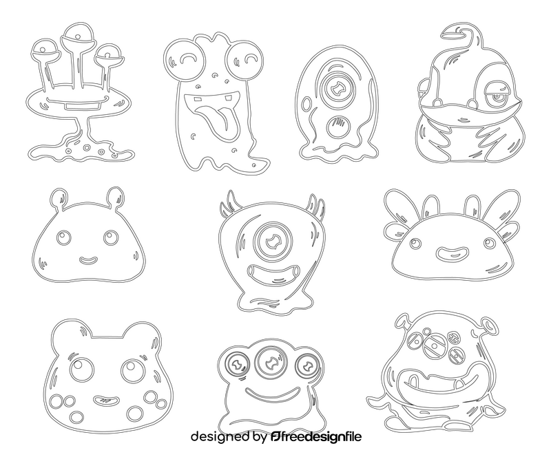 Set of Jelly Monsters black and white vector