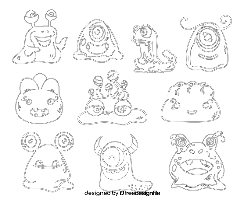 Set of Jelly Monsters black and white vector