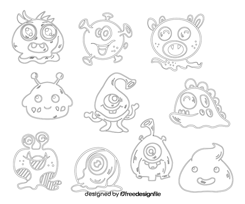 Jelly Monsters characters black and white vector