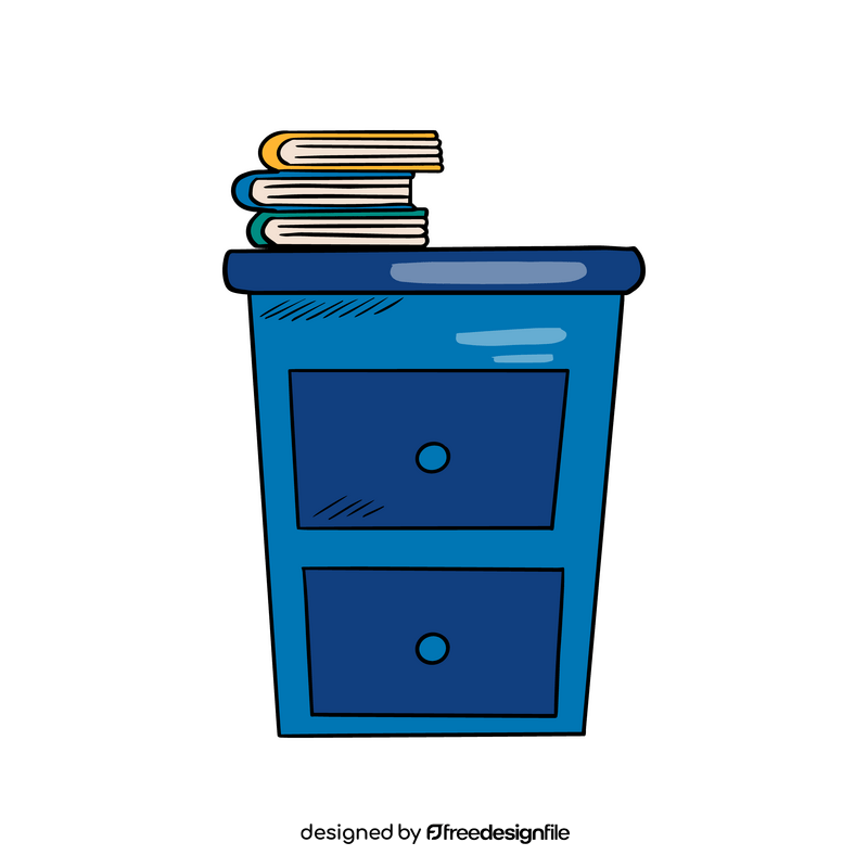 Books on blue chest of drawers clipart