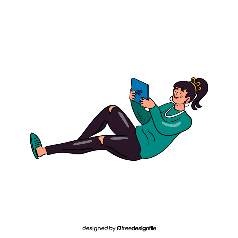 Woman playing tablet clipart