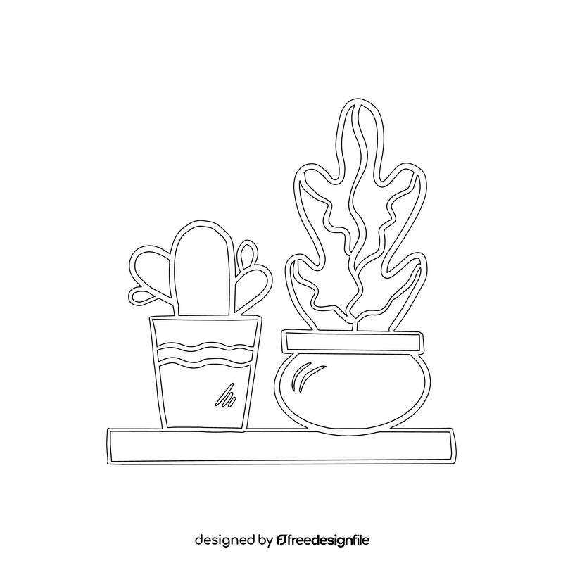 Flowers, cactus in a pot black and white clipart