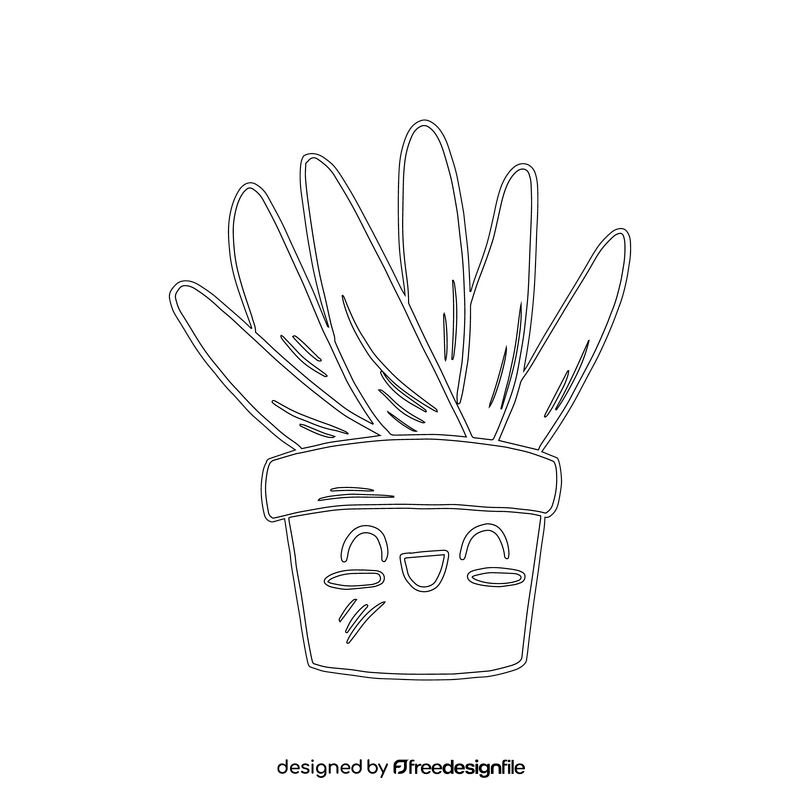 Kawaii cartoon cactus black and white clipart