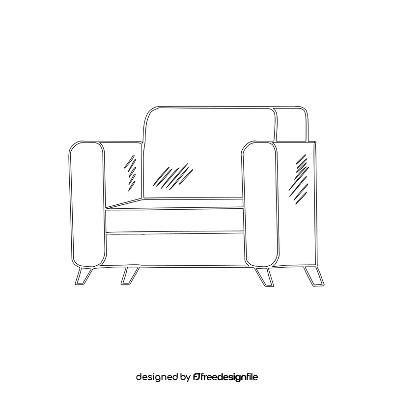 Red soft armchair black and white clipart