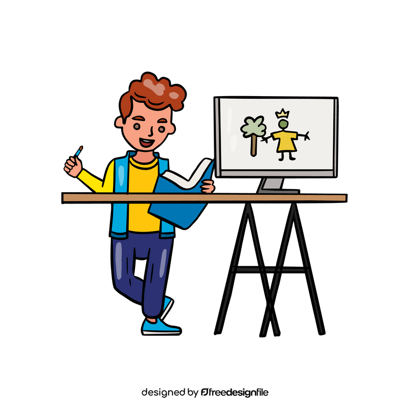 Boy studying drawing clipart