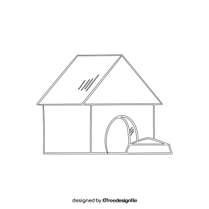 Wooden dog kennel black and white clipart