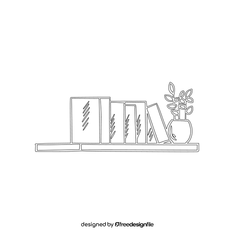 Books on bookshelf black and white clipart