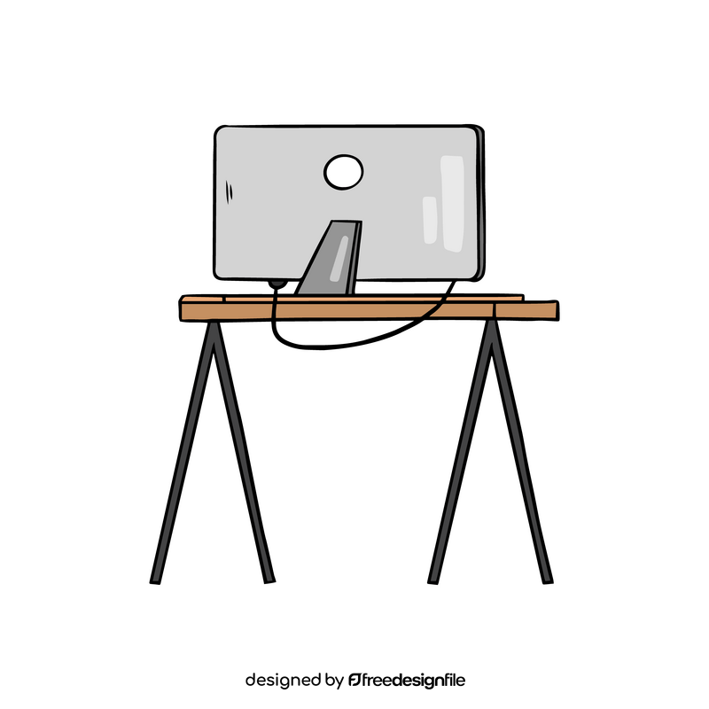 Computer on a table drawing clipart
