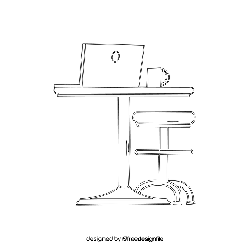 Workplace with laptop and coffee black and white clipart