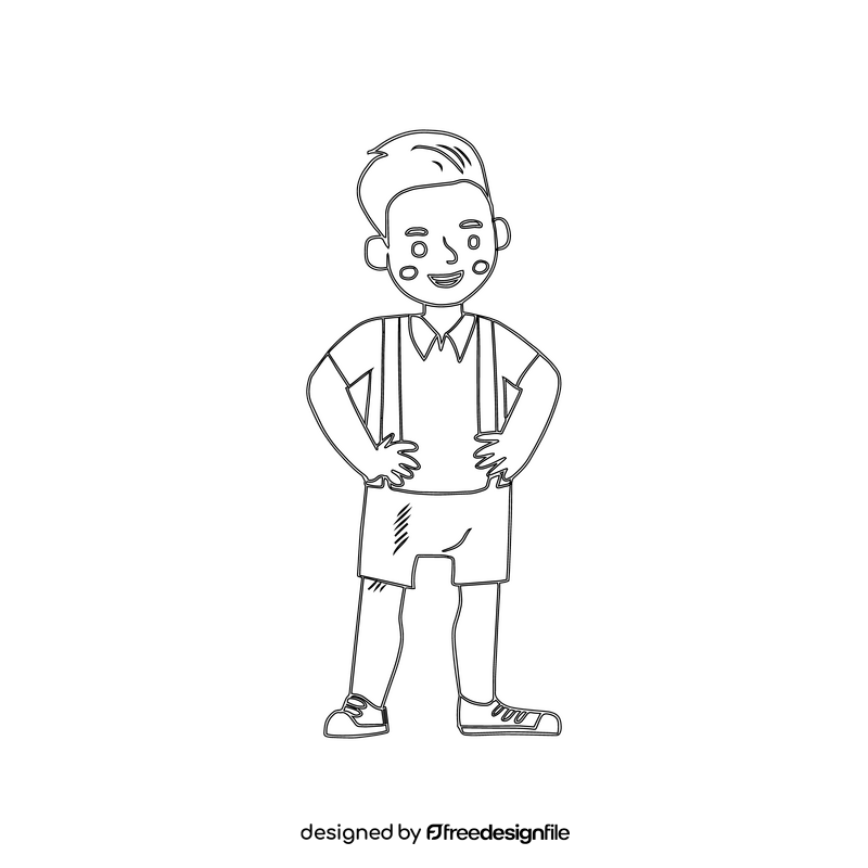 Cute boy smiling cartoon drawing black and white clipart