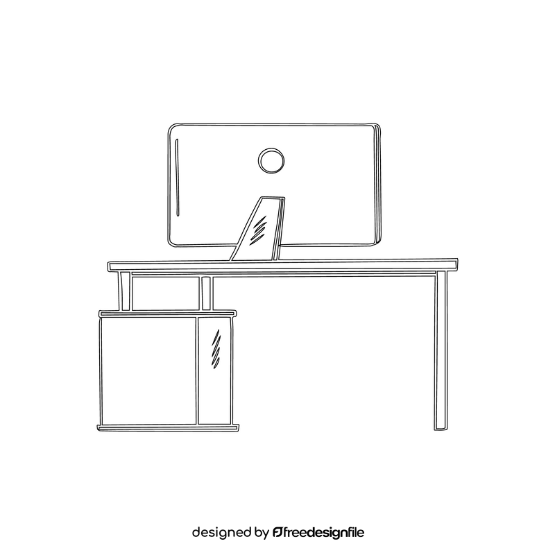 Workplace with computer black and white clipart
