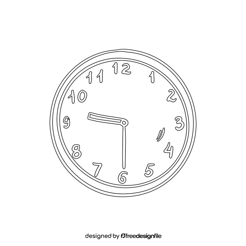 Clock cartoon drawing black and white clipart