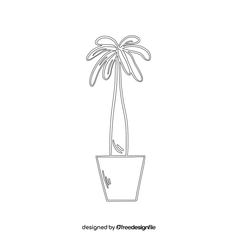 Palm plant on a pot, potted palm black and white clipart