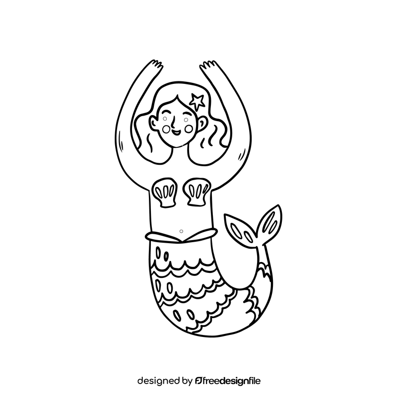 Mermaid cartoon black and white clipart